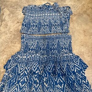 Pink Rose Blue and White Top and mini skirt.